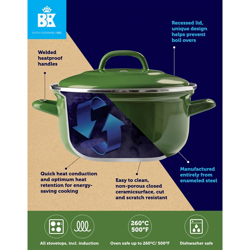 BK Indigo Dutch Heritage Round German Enamelled Casserole with Lid