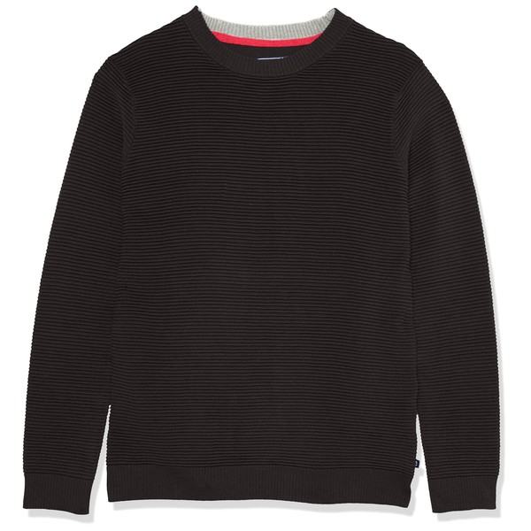 IZOD Boys' Solid Crew Neck Ribbed Pullover Sweater with Chest Logo, Black/Ottoman, 10-12