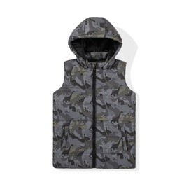 JOYSON Boys Sleeveless Puffer Vest Lightweight Padded Jacket Quilted Hooded Outwear Zipper Waistcoat Camo Dinosaur Print 11-12 Years