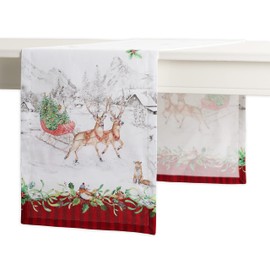 Maison d' Hermine Christmas Tradition 100% Cotton Table Runner Farmhouse Tabletop Cover for Home Kitchen Dining Décor Parties Family Dinners Wedding Thanksgiving/Christmas (37cm x 230cm)