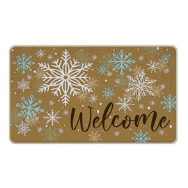 Livcoz Welcome Winter Snowflake Brown Front Door Mat, Snow Decorative Doormat Non-Slip Floor Entryway Rug, Christmas Seasonal Indoor Outdoor Home Kitchen Decoration 17x29 Inches