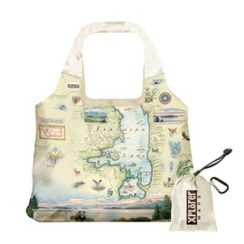 Montana's Flathead Lake Map Pouch Tote with Handles - Grocery Shopping Bag - Reusable & Eco-friendly - Foldable Nylon - Heavy Duty Fits in Pocket - 18x25