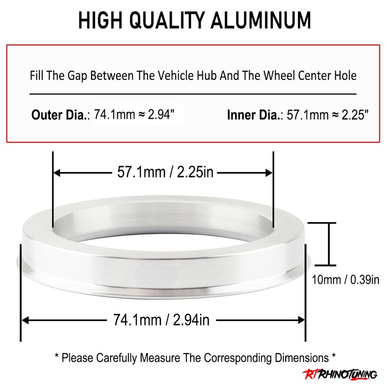 RhinoTuning 4 x centring rings, diameter 74.1 mm, diameter 57.1