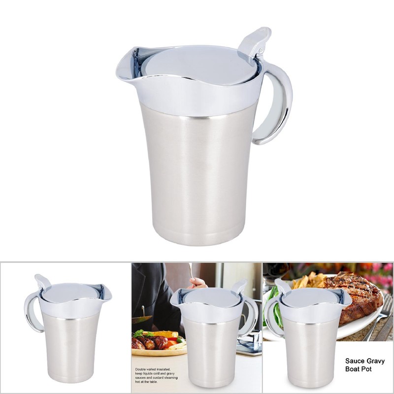 304 Stainless Steel Thermal Insulated Double Wall Sauce Gravy Boat
