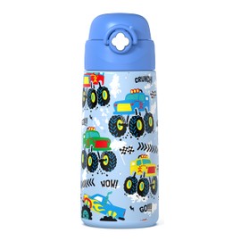 Monster Truck Boys Insulated Water Bottle with Covered Pop-Up Straw,500 Ml Kids Cups with Stainless Steel Leak Proof for School