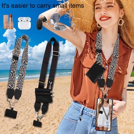 LIVLOV Clip and Go Strap for Phone with Wallet Crossbody, Adjustable Girl Phone Strap Crossbody with Zipper Wallet Pouch (Black and Leopard)