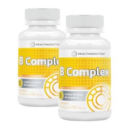 HEALTHADDICTION - 2 Pack Complejo B Vegano B Complex, Vitaminas B1, B2, B3, B5, B6, B7, B9, B12-60 Tabletas de 700mg para Energía y Apoyo Nervioso