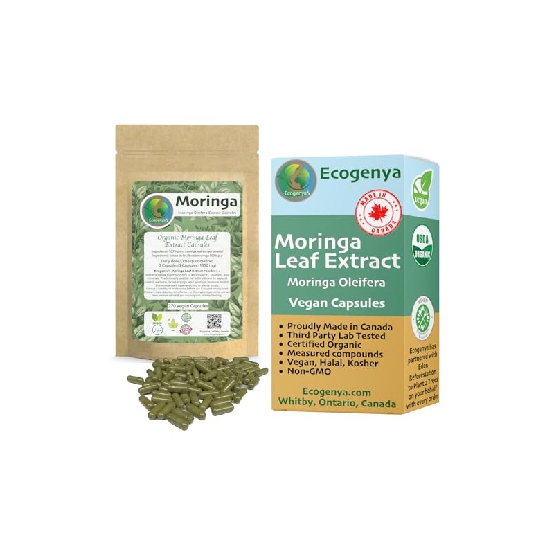 NEW Ecogenya Organic Moringa Leaf Extract Vegan Capsules | High