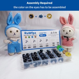 Safety Eyes Amigurumi Eyes for Crochet Animals Glitter 18-30mm - RuWfpz 4 Sizes Doll Crochet Eyes with Washers, 80Pcs Plastic Large Colored Safety Eyes for Stuffed Animals Craft Teddy Bear