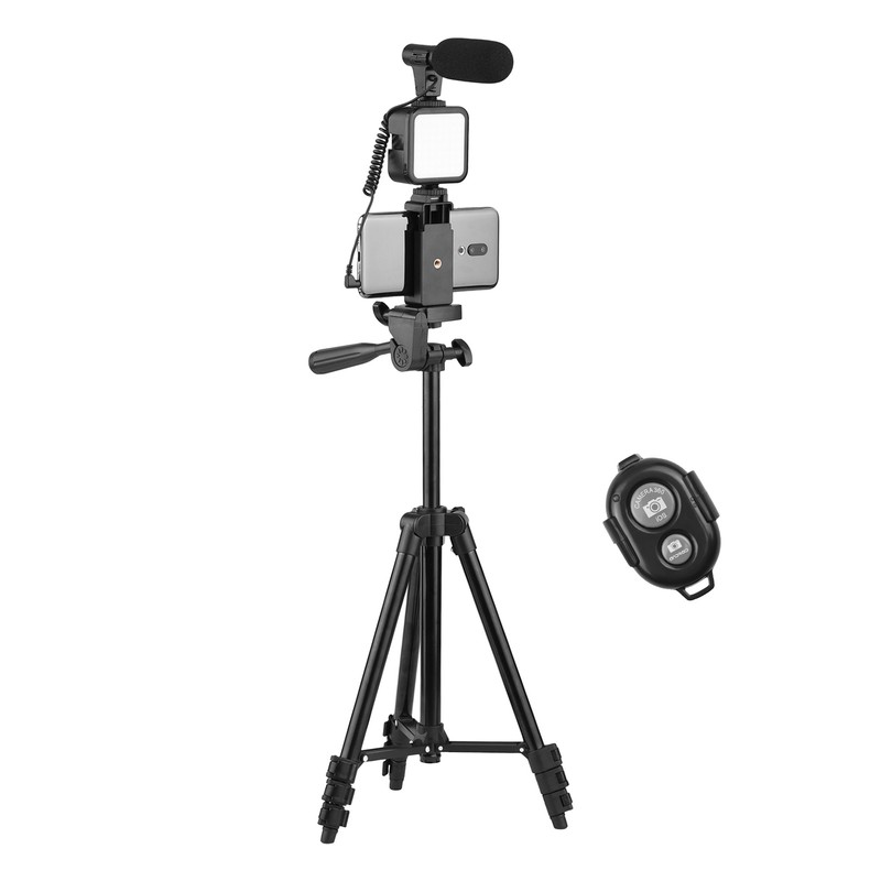 Phone Vlog Video Kit with Height Adjustable Tripod Phone Holder