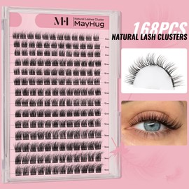 Mayhug Lash Clusters Natural Look Wispy Cluster Lashes C Curl Natural Eyelash Clusters 8mm 10mm 12mm 14mm Eyelash Clusters Handmade Eyelash Clusters 168PCS DIY Lash Extension at Home