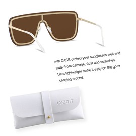 LYZOIT Rimless Oversized Square Sunglasses for Women Men Polarized Flat Top Shield Frameless Sun Glasses Big Brown Shades