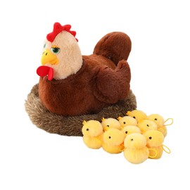 BYNYXI Plush Chicken with Baby Chick, 32 cm Stuffed Toy Hen with 10 Yellow Chicks and Chicken Coop Stuffed Chicken Chick Plush Toy Realistic Hen Chicken Cuddly Toy Easter Chicken Decoration for
