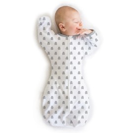 Amazing Baby Transitional Swaddle Sack with Arms Up Half-Length Sleeves and Mitten Cuffs, Medium, 3-6 Months, 14-21 lbs, Tiny Bears, Sterling (Arms Up Swaddle, Transition Swaddle Sleep Sack)
