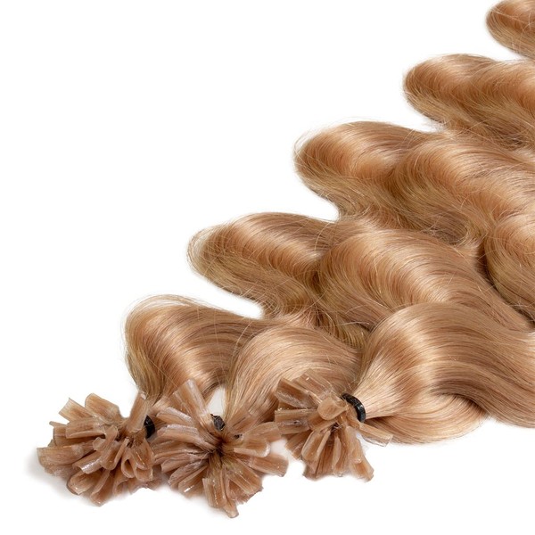 hair2heart Premium Extensions Real Hair Bondings Wavy - 100 Strands 0.8 g 40 cm Dark Golden Blonde