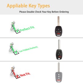 EKALA for Honda Key Fob Cover with Keychain, 4 Buttons Silicone Rubber Key Shell Case Compatible with Honda Accord Accord Crosstour Civic CR-V Pilot Element, 2 Pack (Black+Black)
