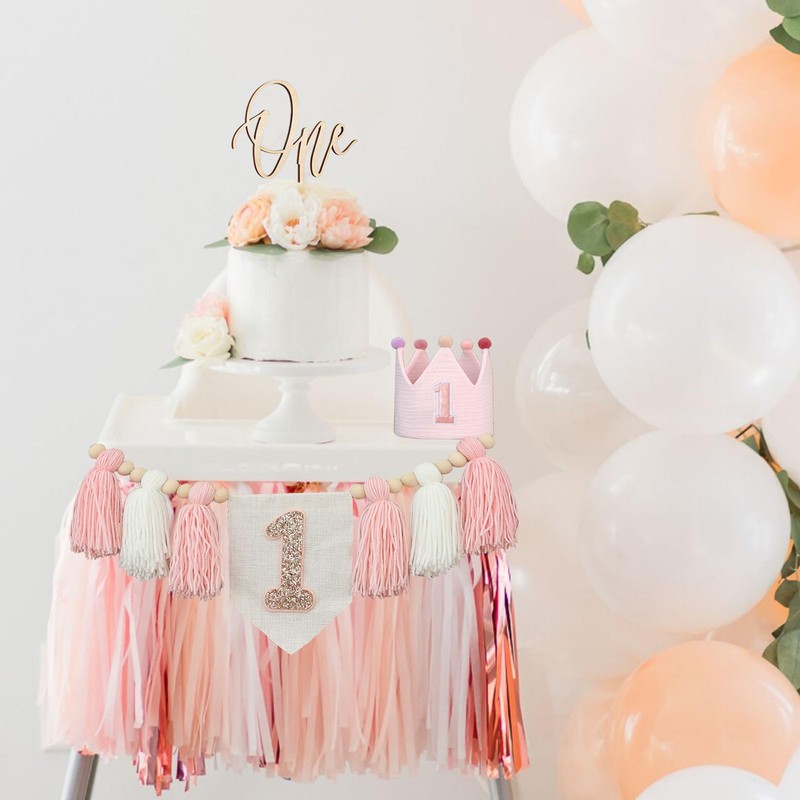 Decoración para fiesta de primer cumpleaños para bebé, color rosa