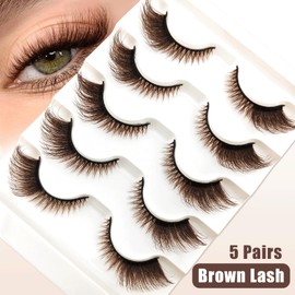 5 Paare 3D Brown Falsche Wimpern Katzenauge, Flauschiges Volumen Curly Cat-Eye Künstliche Wimpern Natürlich Look, Wiederverwendbar Handgemacht Faux Mink Make-up-Wimpern(B-07)