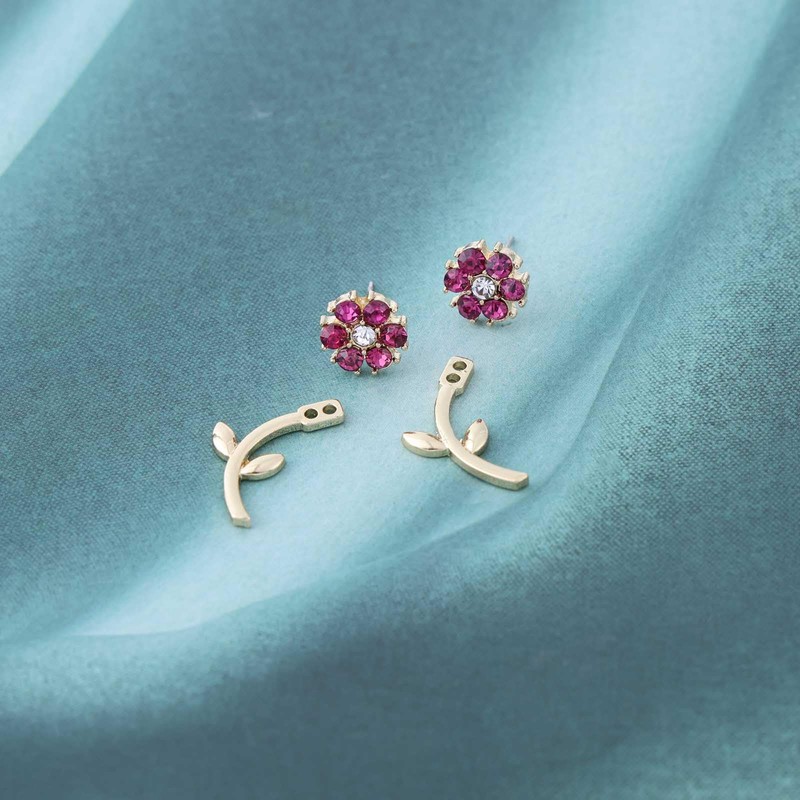 Erimberate Bohemian Crystal Flower Stud Earrings Purple Flower Cz Earrings