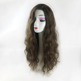 18x18cm Side Part Hair Topper Clip in 150% Density Cloud Wavy Wig 55cm Large Full Head Wear Toupee Silk Clouth Base (Left Part Light Brown)