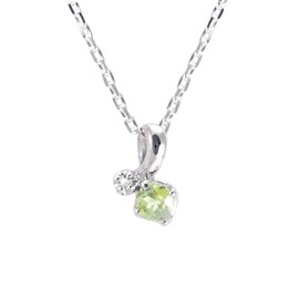 Mirai-Tenshi MIP8103 Cubic Zirconia & Natural Stone Combi Jewel Women's Necklace Jewelry Silver Perfect Birthday Gift, Silver, Peridot