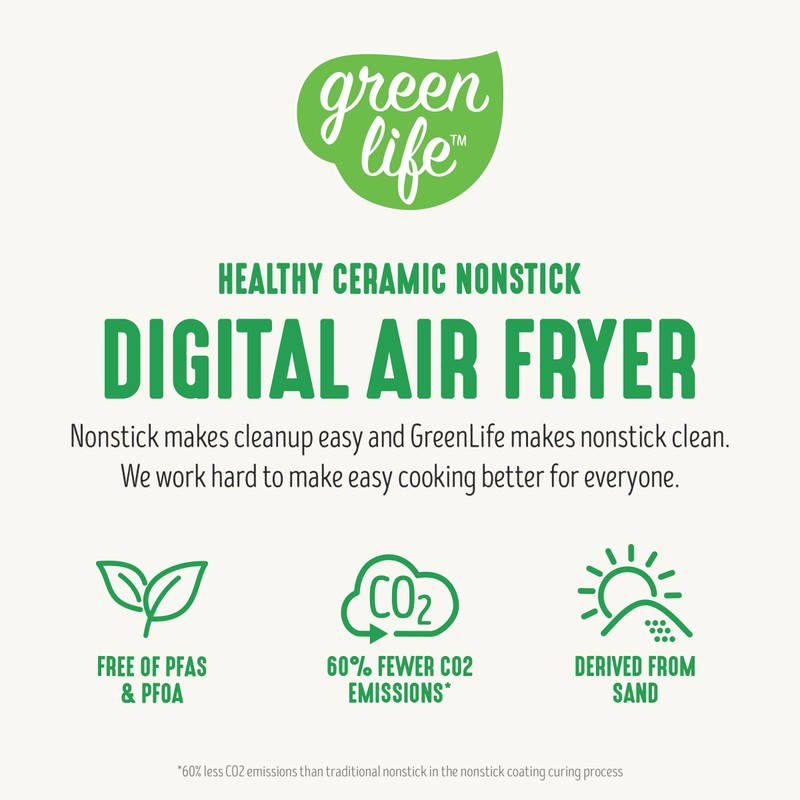 GreenLife Compact Electric Air Fryer Oven, 5.3 QT, PFAS-Free Ceramic