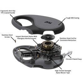 TUG 360° Tangle-Free Retractable Dog Leash with Anti-Slip Handle | 16 ft Strong Nylon Tape | One-Handed Brake, Pause, Lock (Large, Grey)