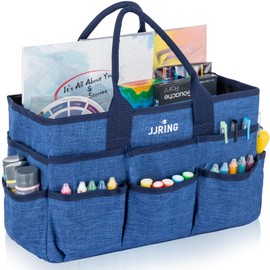 JJRING Craft Tote Bag Organizer for Art Storage, Art Tote Organization with Multiple Pockets, Art Sewing Supply Bag for Scrapbooking, Medical, and Office Supplies Storage (Blue)