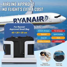 Cabin Bags 40x20x25 Underseat for Ryanair Carry On Travel Backpack Cabin Size Rucksack Hand Luggage Bag Backpack Casual Daypack School Bag Fit 14 Inch Laptop Black