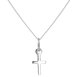 jewellerybox Tiny 9ct White Gold Cross Pendant Necklace on Chain - 18 Inches