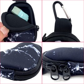 CHJCKOO Neoprene Asthma Inhaler Holder, Protective Portable Travel Handy Holster, Lightweight Carrying Case with Carabiner Clip, Inhaler Not Included (Marble Black)