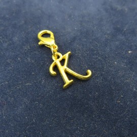 Pemby Studio Initial CURSIVE LETTER K Charm Zipper Pull Keychain Add On Clip Gold Tone Medium