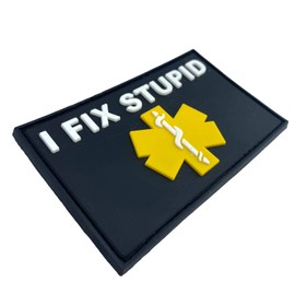 I Fix Stupid Medic Tactical Airsoft PVC Velcro Emblem Badge Patch, black / yellow