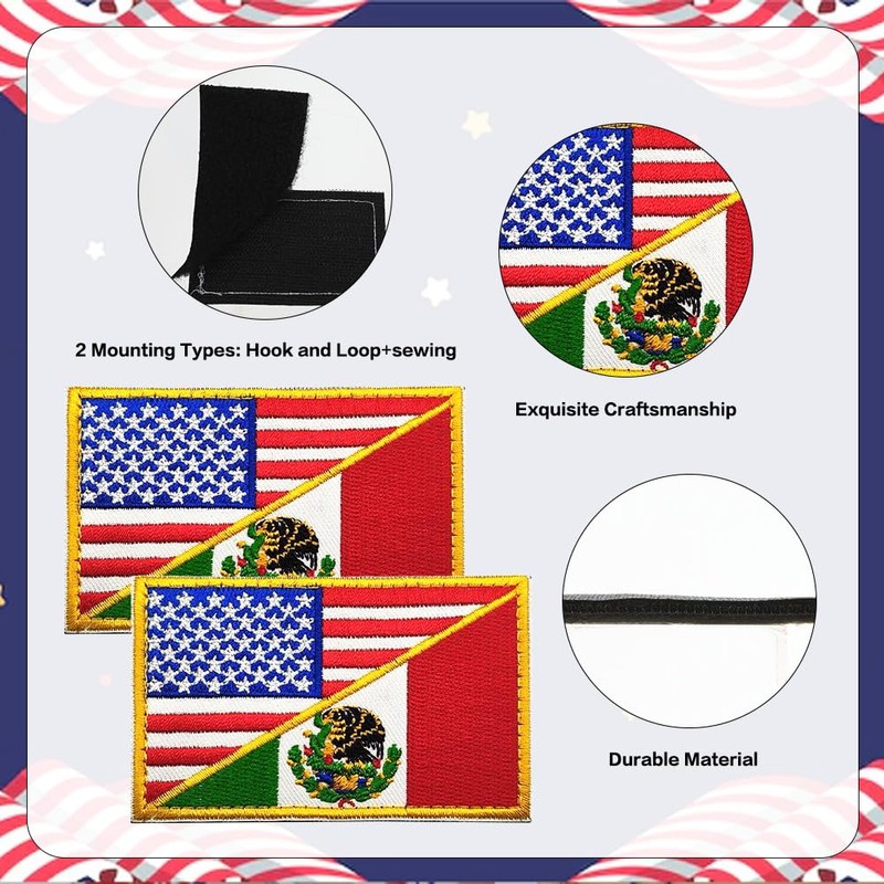 Lyxbone 2 PCS American Mexican Flag Patch,USA Patch Hook and
