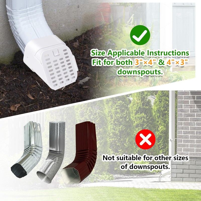 pocezo Gutter Downspout Extension Accessory，Gutter Downspout Extensions for 3"×4"，Drainage Grille