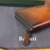 BATLUTI Men's Long Wallet, Round Zipper, Genuine Leather, Antique Leather,