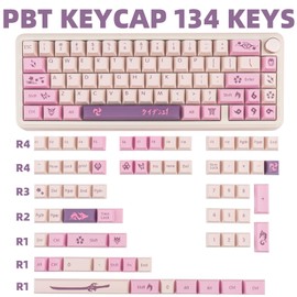 JOLINTAL 134 Keys Pink Purple Keycaps, PBT Custom Keycaps Cherry Profile Japanese Keycaps Set Fit for 61/64/87/104/108 Cherry Gateron MX Switches Mechanical Keyboard