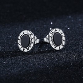 Viking Stud Earring for Men Sterling Silver Norse Rune Earring Norse Viking Runes Unisex Stud Earrings Jewelry for Men Boys Father