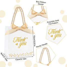 SHAIDOJIO 40Pack Thank You Gift Bags with Handle, Small Party Favor Bag Candy Boxes Bulk with Bow Ribbon, Mini Paper Bags for Wedding Birthday Bridal Shower Baby Shower (White)