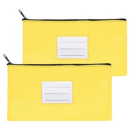 PATIKIL 11x6 Money Bank Deposit Bag with Zipper, 2 Pcs Leatherette Coin Check Wallet Pen Pouch Bag with Clear Window for Office Travel, Yellow