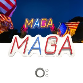 Portable MAGA LED Neon Sign, Eye-Catching Red & Blue Design, Battery Operated, Safe & Durable for Rallies, Demonstrations, Protests & Home,Bar Decor, 2024, 16'' x 7''