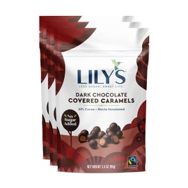 Lily's Sweets Dark Chocolate Caramels | Stevia Sweetened, No Added Sugar, Low-Carb, Keto Friendly | Fair Trade, Gluten-Free & Non-Gmo | 3.5 Oz, Pack, Dark Chocolate Caramel Popcorn, (Pack of 3)