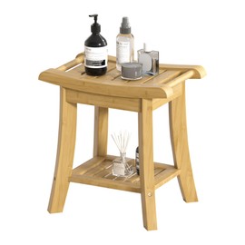 Eastglory Bamboo Shower Bench Stool with Storage Shelf Small Shower Chair Seat for Inside Shower 16 x 10 x 17 Inches Natural