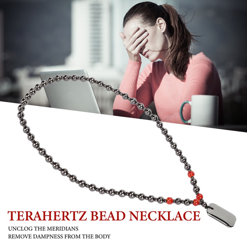 Terahertz Beaded Necklace Fashionable Rectangular Pendant Soreness Relief Energy Stone