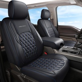 Huidasource Dodge Ram Seat Covers, Front&Rear Pickup Truck Leather Seat Cover Fit for 2009-2018 1500, 2010-2025 2500/3500 Crew Mega Cab, 2019-2025 ram 1500 Classic only(Full Set/Black&Blue)