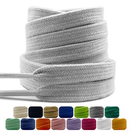 Dafannis 2 Pairs of Cotton Shoelaces, 9 mm Flat Wide Tear-Resistant Shoe Laces for Trainers, Sports Shoes, Trainers, Premium Replacement Shoelaces, gray