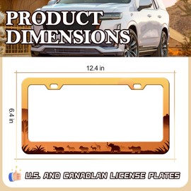 HCSS 2PCS Silhouette of Wild Animal License Plate Frames, Animals Grassland Aluminum Metal License Plate Holder Covers, Rust-Proof Waterproof Car Decorative Tag Frames for Standard US 12x6 Inch