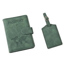 GADITIEK Passport Cover and Suitcase Tag Set, Faux Leather Passport Case with Suitcase Tag, Air Travel, Passport Cover with RFID Block for Credit Cards, ID Cards, Travel Documents, Travel Accessories,