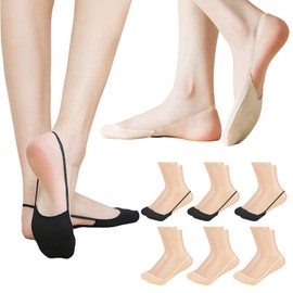 Giococo 6 Pairs Toe Topper Socks with Invisible SlingBack,No Show Sock Womens for Flats,Low Half Cut No-Show Toe Covers,Beautiful and Non-Slip,for Women(Black,Skin Color)
