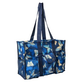 Lucazzi Utility Tote Bag with Zipper Top - Large Multipurpose Organizer Bag for Teachers, Nurses, Work, Students, Knitting, Crafts - Tote Organizer with Multi-Compartment Pockets - Butterfly Gold